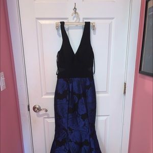 Mermaid style full length dress with blue flowers